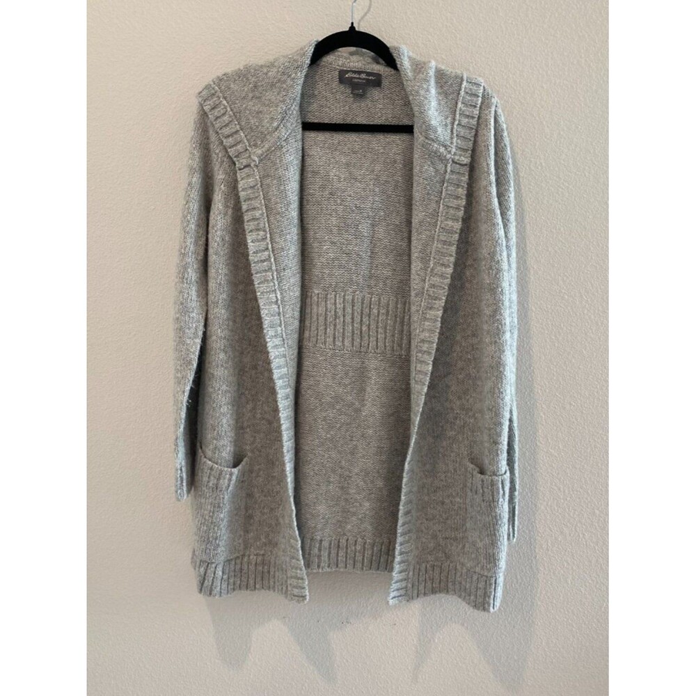 Eddie Bauer Sleepwear Hooded Long Cardigan Heather Oatmeal Grey Size M